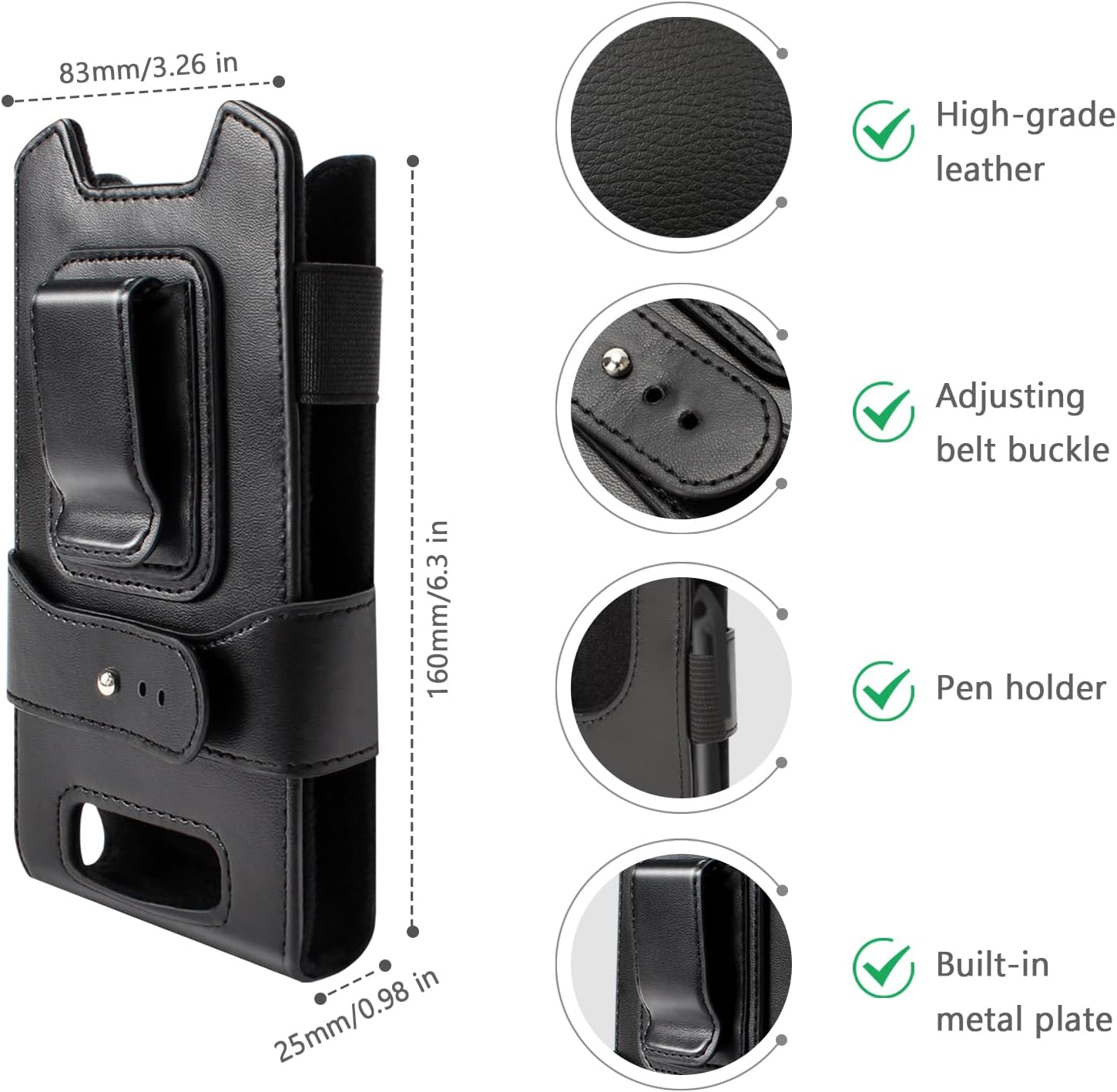 Scanner Holster with Metal Belt Clip for Zebra TC51 TC52 TC56 TC57 Handheld Barcode Scanner to fit with Trigger Handle,Soft Leather Holster for Honeywell CT60,Rugged Carrying Case (SG-TC51-HLSTR1-01)