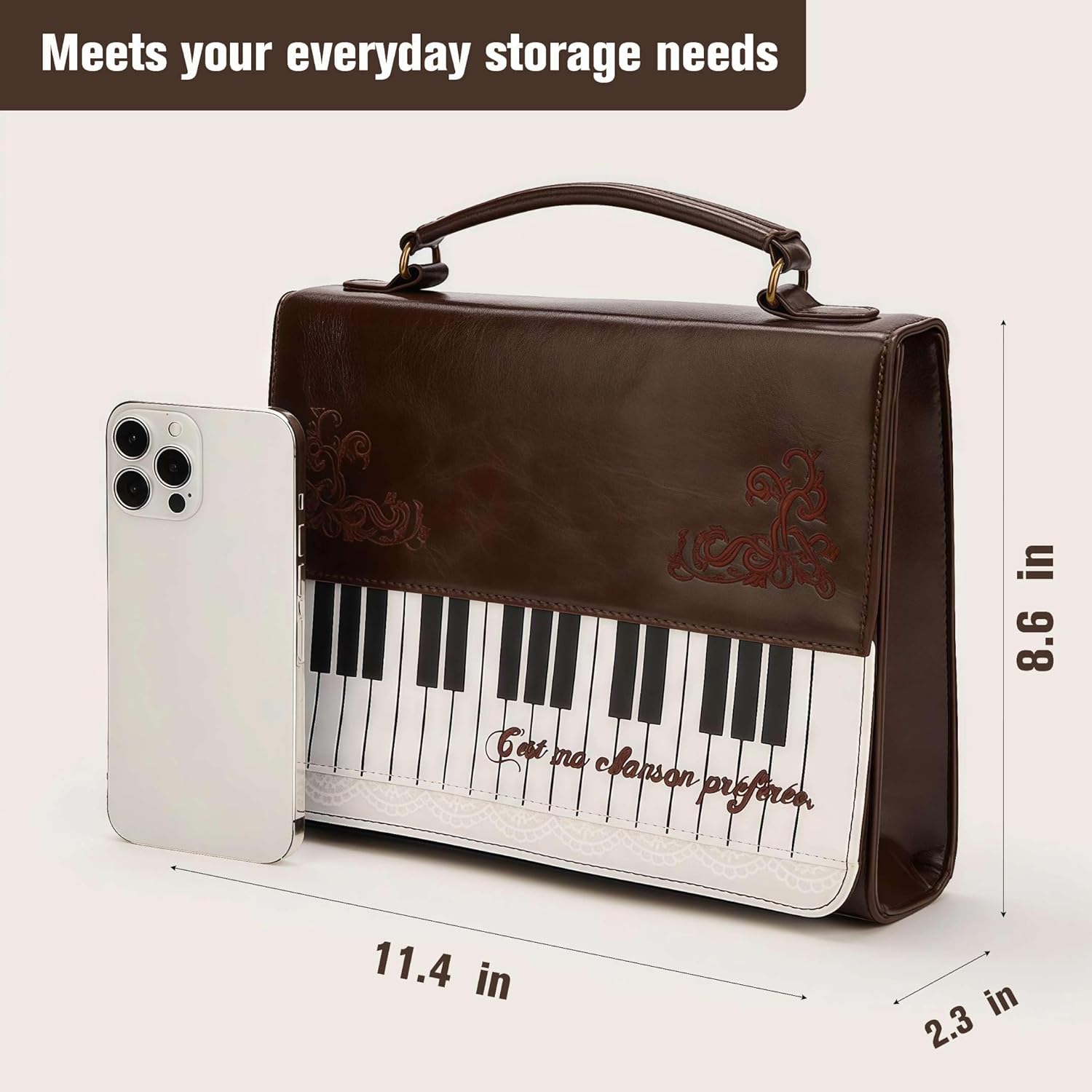 Piano Purse Music Bag, Kawaii Unique Crossbody Purses for Women, Brown Cute Messenger Bag, Whimsical Harajuku Anime Bag, Kawaii Cutecore Backpack, Whimsy Twee Lolita Fashion Aesthetic Accessories | Piano Pattern Design, 3 Ways To Wear