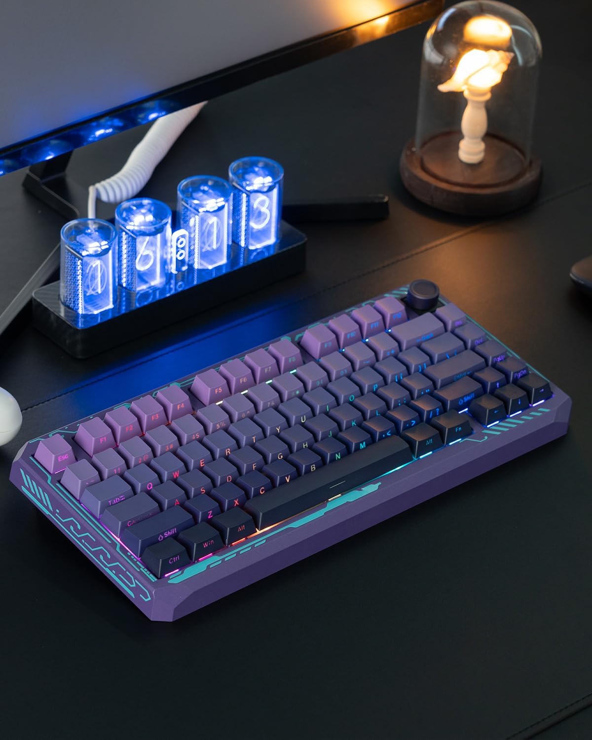 Double Shot PBT Keycaps Set 135 Keys, Custom Keyboard Keycaps, OEM Profile Side Printed Shine Through Key Caps for 100%, 75%, 65%, 60% Gaming Mechanical Keyboards, Gradient Purple