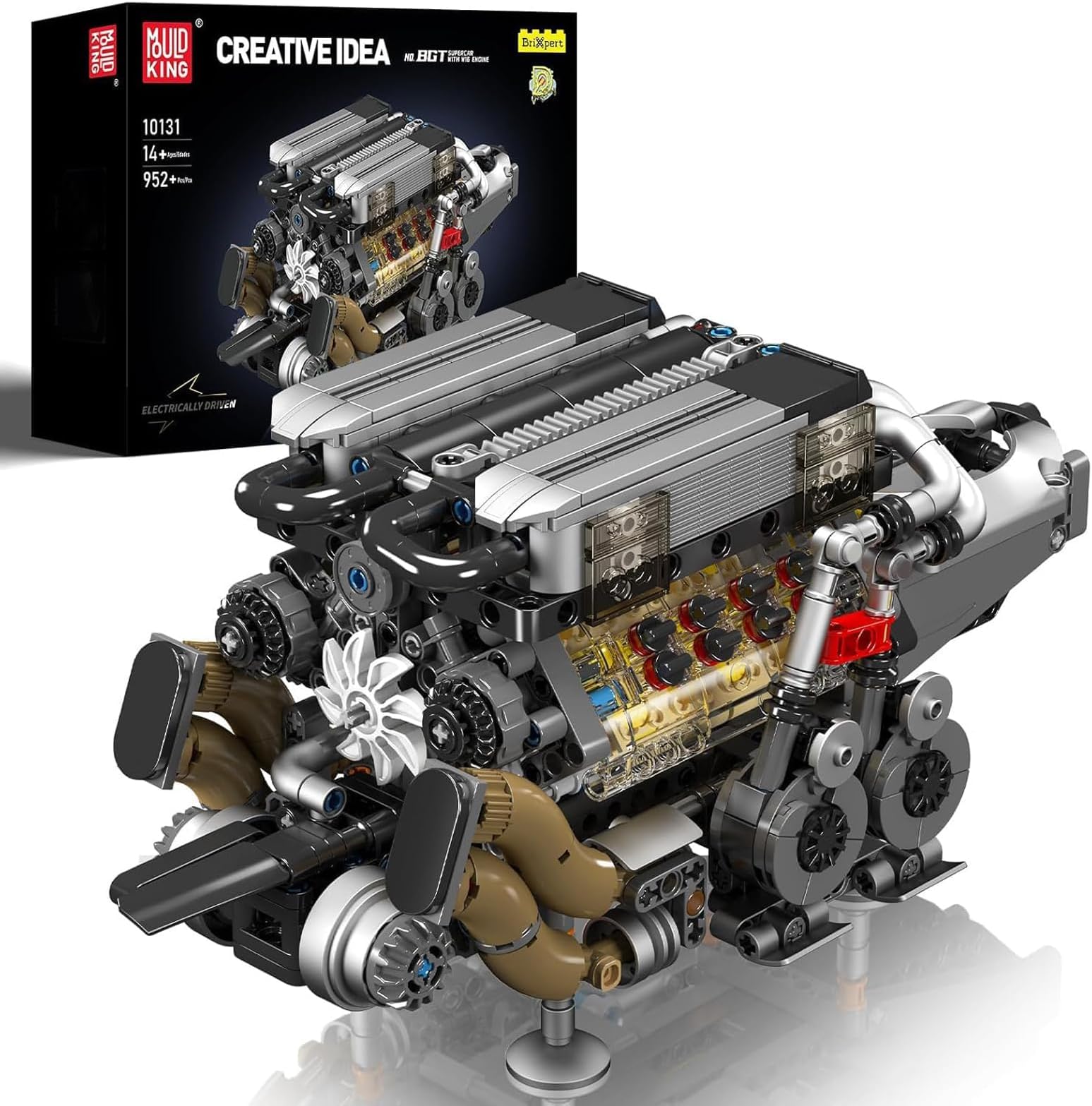 10131 MOC Technology W16 Combination Block Kit for Tight V8 Engines with Engine Clamp Blocks and Battery Box, Four Turbochargers (952+ Pieces)