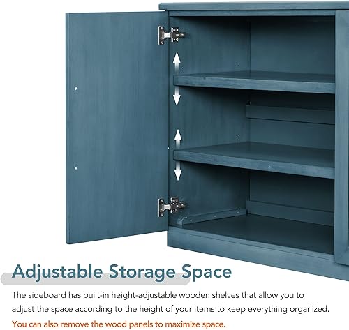 Miniatura 8 de SIYSNKSI Aparador de armario de almacenamiento de 45 pulgadas con 3 puertas de patrón antiguo mesa consola de madera con 2 estantes internos