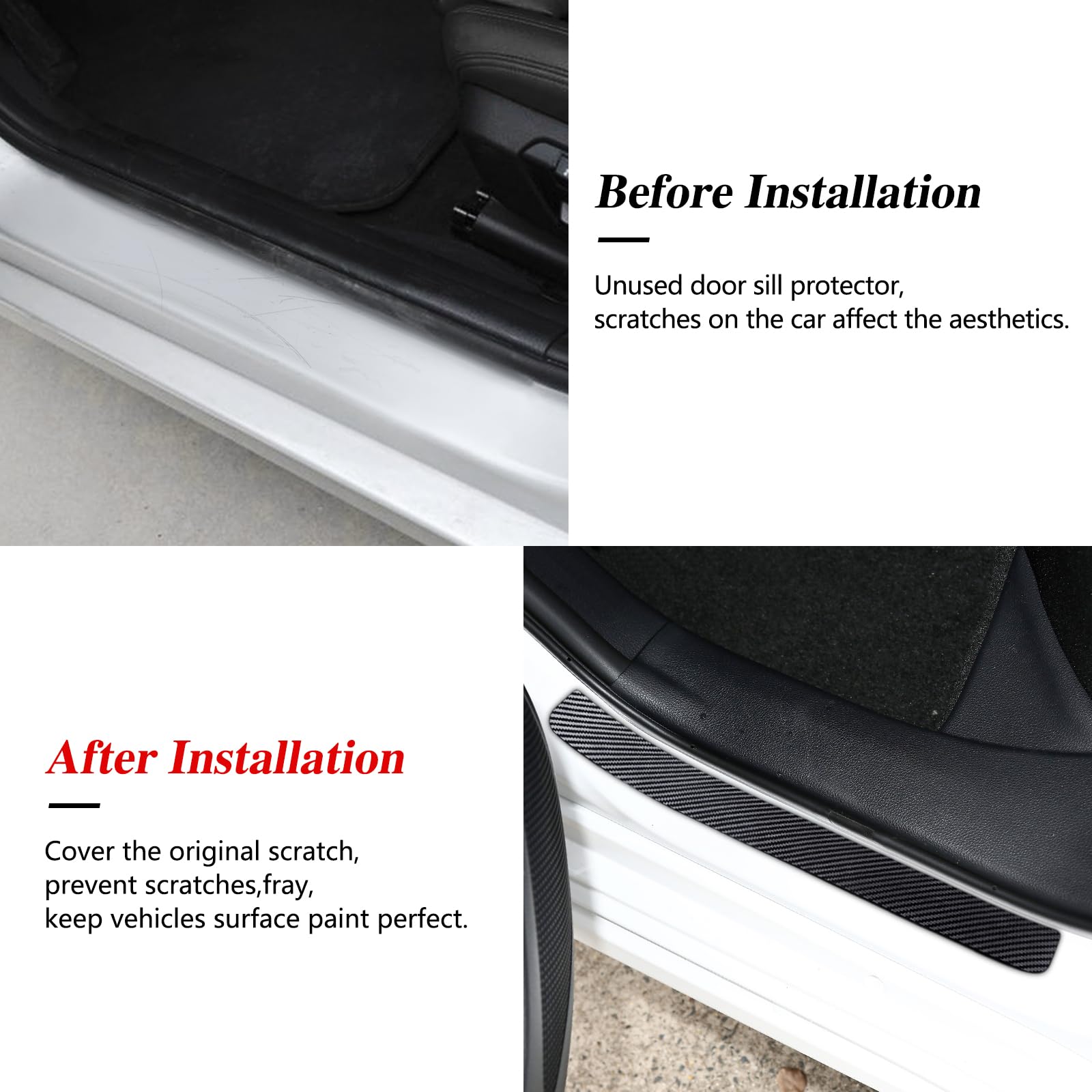 Auprite Magnetic Car Door Sill Protector, 4Pcs Universal Car Door Entry Guards Sill Cover, Black Carbon Fiber Car Door Threshold Protection Accessories