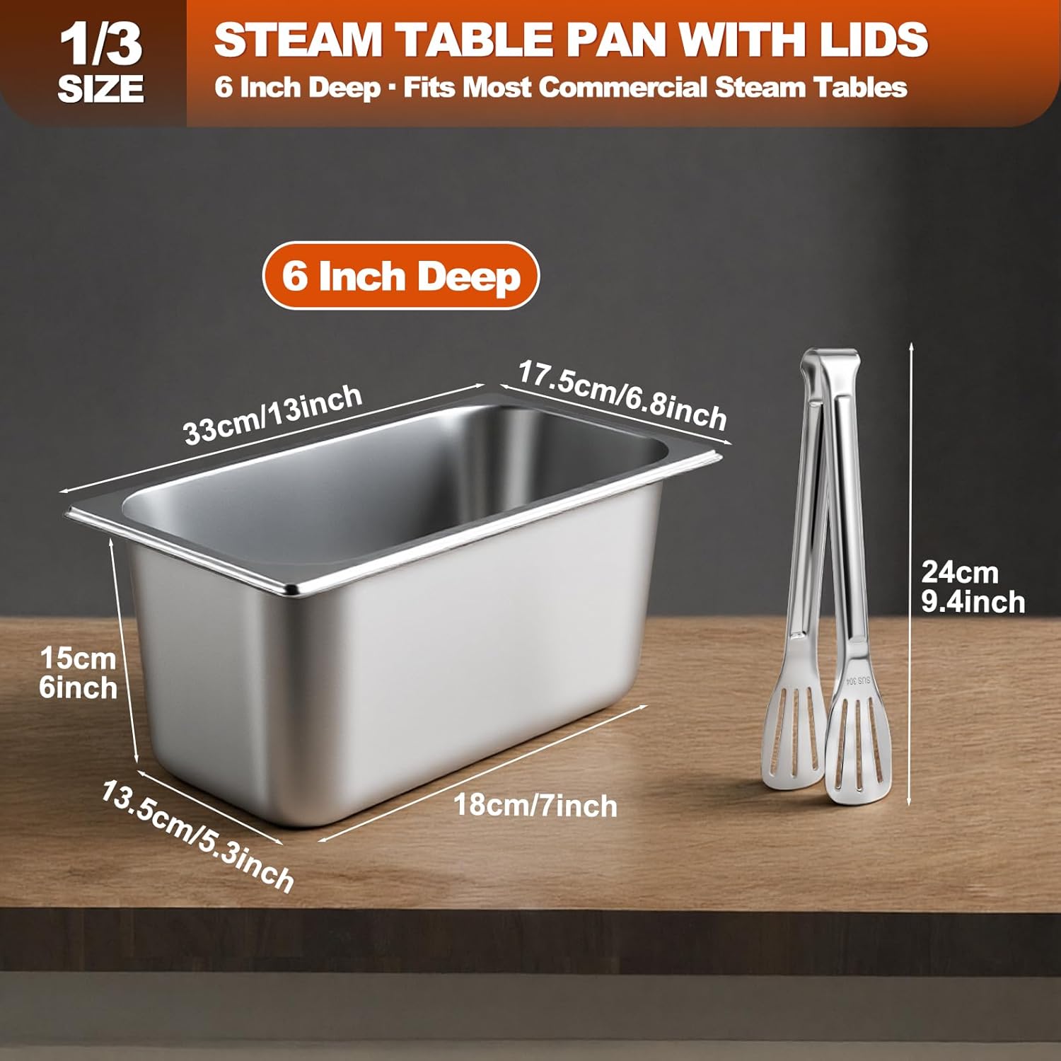 APREUTY 6 Packs Hotel Pans with Lids, 1/3 Size 6 Inch Deep Stainless Steel Steam Table Pan with Lid, Anti-Jam Metal Food Storage Containers with 1 Clip for Home, Party, Hotel, Buffet