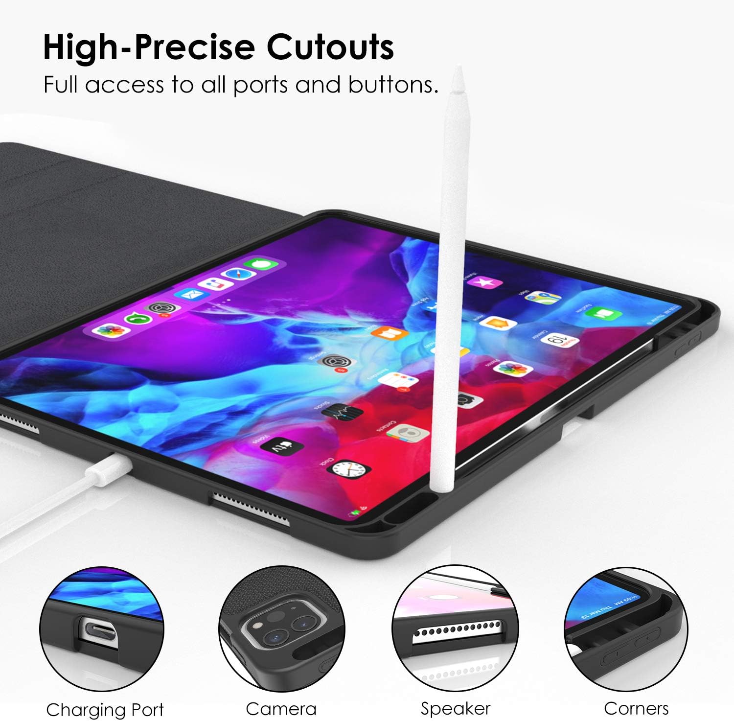 Supveco iPad Pro 12.9 Case 2020/2018 with Pencil Holder, Premium Shockproof Stand Folio Protective Cover, with Auto Wake/Sleep Function for iPad Pro 12.9'' 4th/3rd Generation(Red)