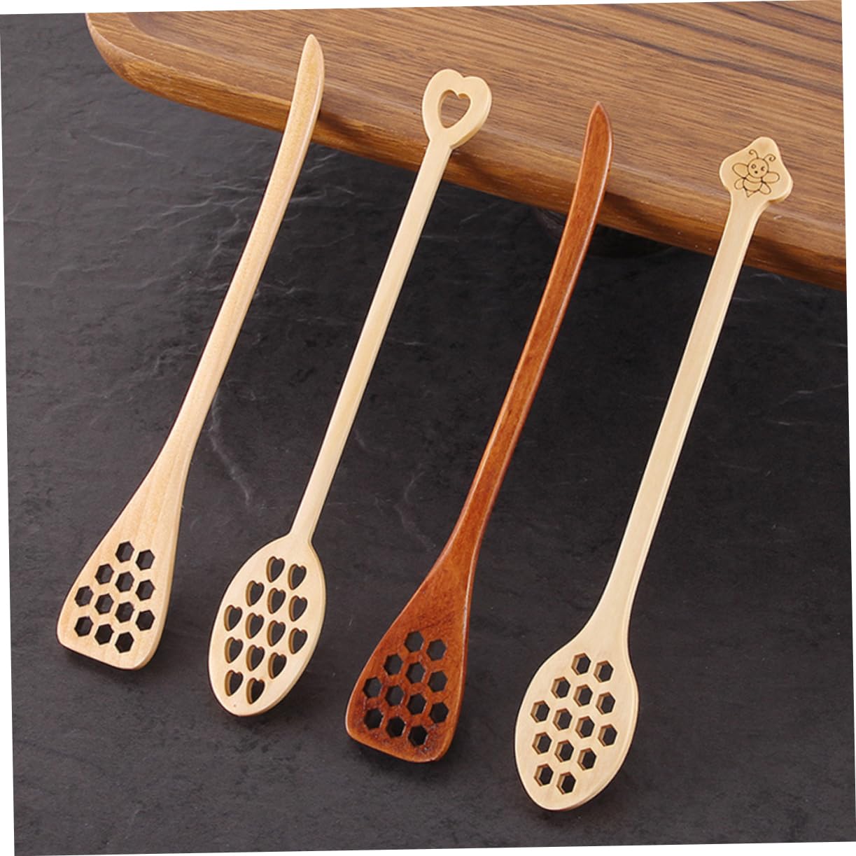 SHOWERORO 2 Pcs Wooden Honey Spoon Honey Stirrer Wooden Jam Dipper Honeycomb Stick Honey Dipper Sticks Wood Honey Dipper Halloween Crystal Ball Wood Honey Stick Server Tool Coffee Bamboo