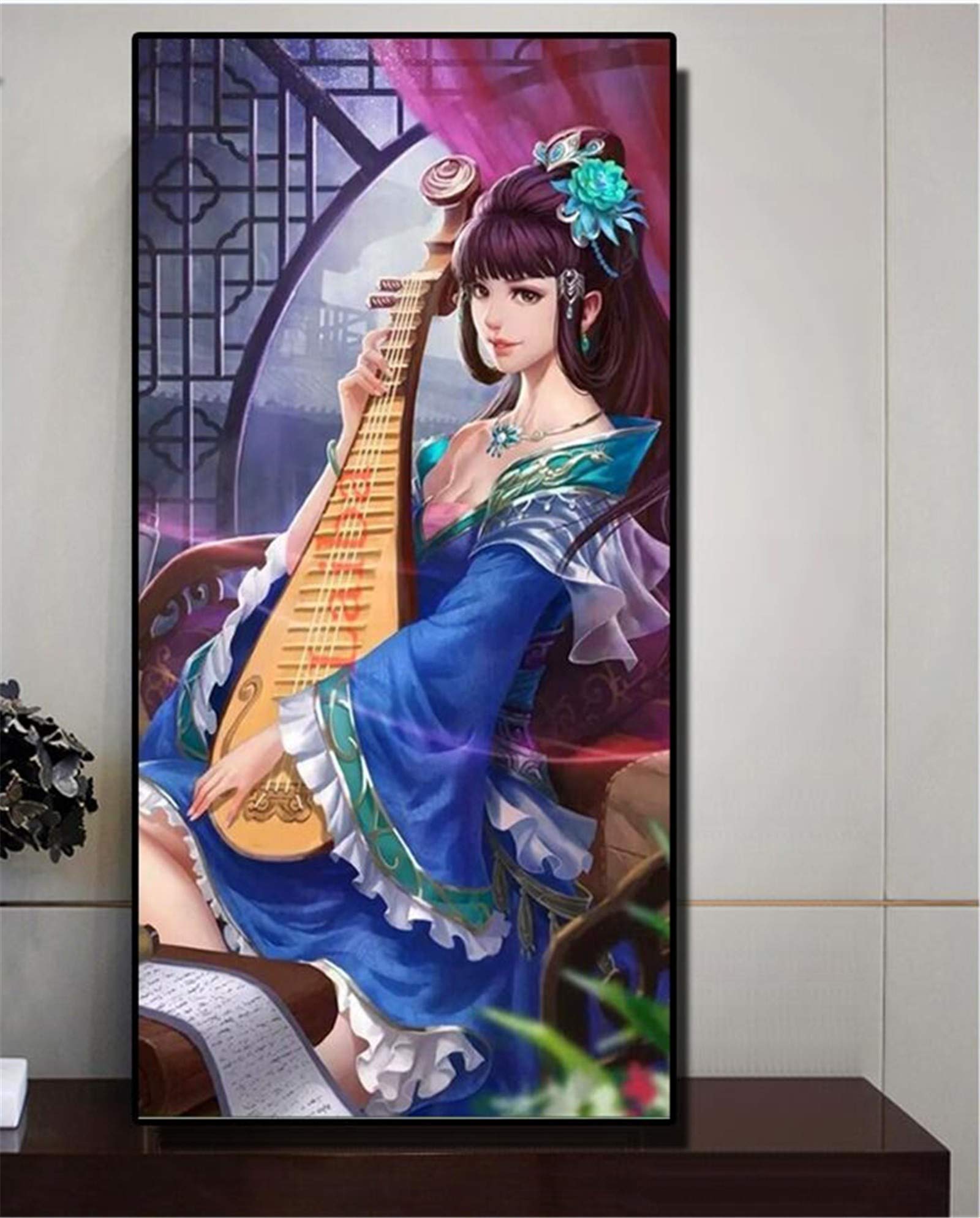 Kit Peinture Diamant 5D Fille Pipa format géant 32x64inch avec strass carrés pour décoration murale