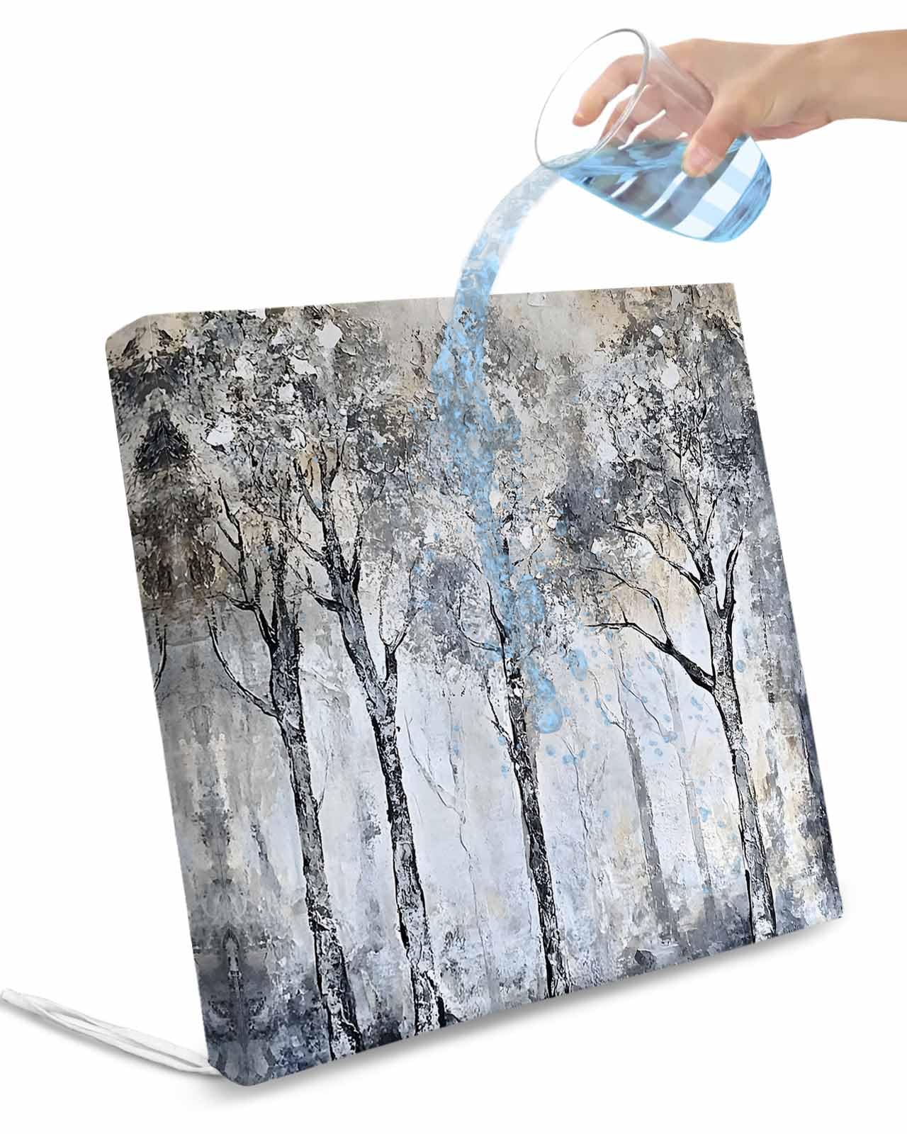 2 Pack Gray Forest Waterproof Cushion Covers with Ties, Outdoor Patio Chaise Lounge Chair Seat Cushion Slip Covers Replacement(Only Cover) Vintage Watercolor Trees Branch 22