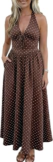 Womens Polka Dot Dress 2026 Summer Halter Cocktail V Neck Maxi Smocked Casaul Long Dresses with Pockets