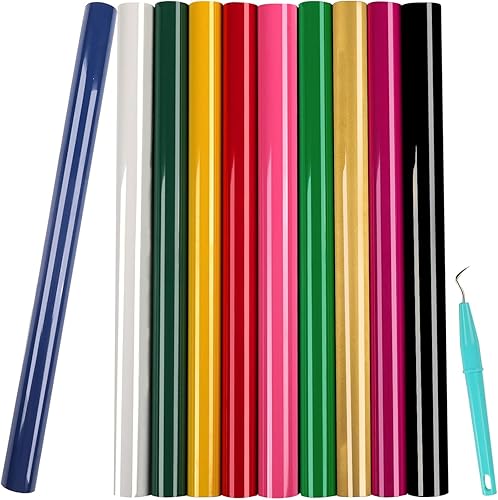 Miniatura 1 de Paquete de 10 vinilos de transferencia de calor HTV de 12 pulgadas x 3 pies para camisas, rollos de vinilo para planchar para Cricut, fácil de
