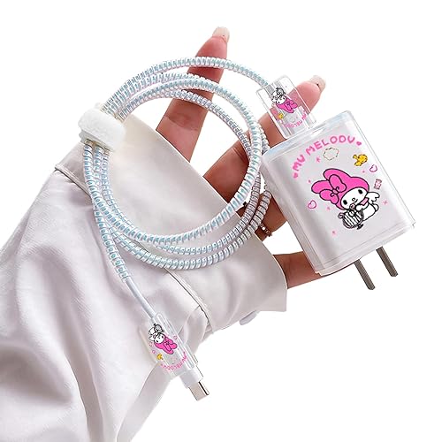 Lindo protector de cable para iPhone 18 W20 W tipo C protector de línea de cargador Kawaii Cable mordedura de cable Anime conejito patrón diseño