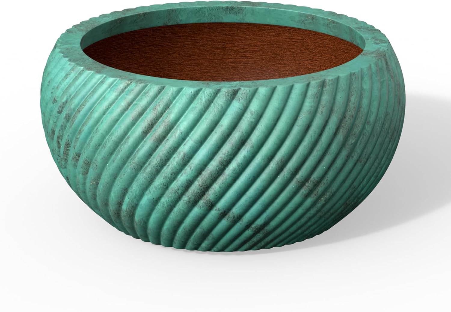 12.2 Inch Dia Round Reeded Concrete Planter, Mineral-Toned Surface Plant Pot with Drainage Hole for Succulents, Flowers and Treess for Porch, Patio or Home, Ocean Teal Veil