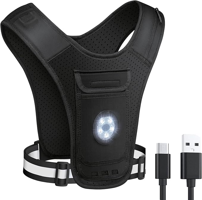 Simket Running Phone Holder Vest, LED Reflective Fitness Train Vest