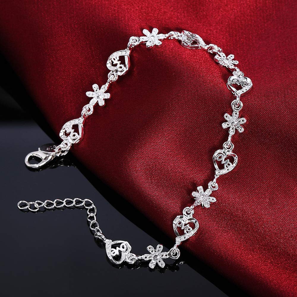 ZXF Bracelets, 925 Sterling Silver Zircon Full Heart Flower