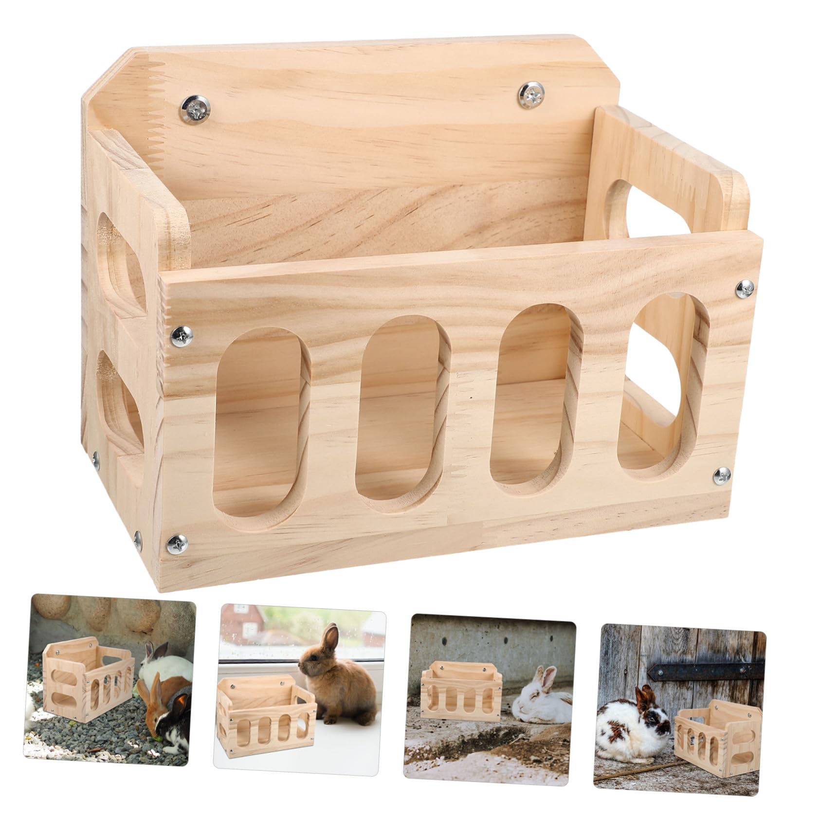 Mikikit Mangiatoia in Legno Design Cavo Anti Spreco Facile da Installare per Conigli e Porcellini D'india Adatta per Gabbia Pet