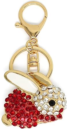 Crystal Rhinestone Rabbit Keychain Bling Animal Bunny Shape Key Chain Ring Pendant Handbag Charm for Women Girls