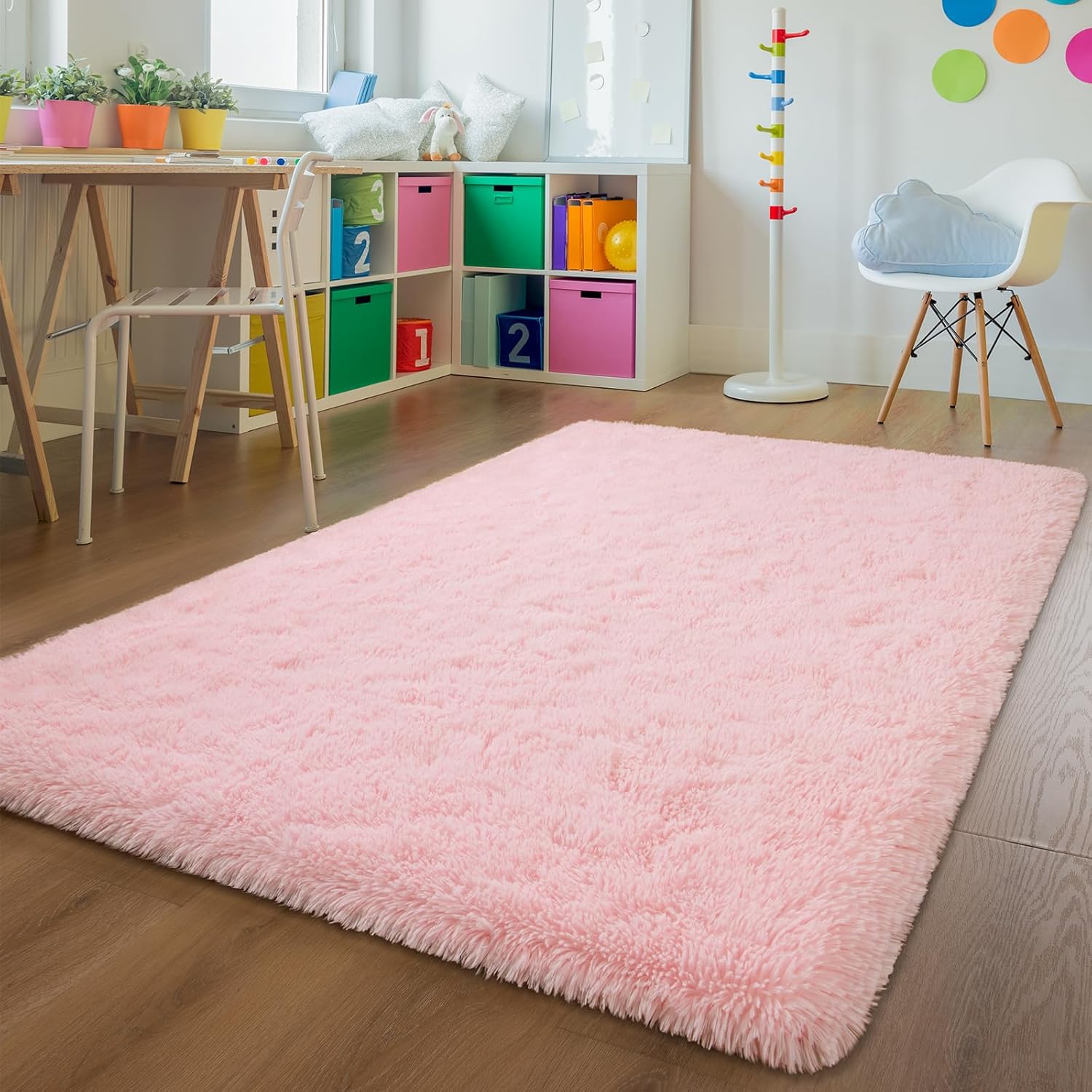 Andecor Soft Fluffy Bedroom Rugs, 4 x 6 Feet Indoor Shaggy Plush Area Rug for Boys Girls Kids Baby College Dorm Living Room Home Decor Floor Carpet, Pink