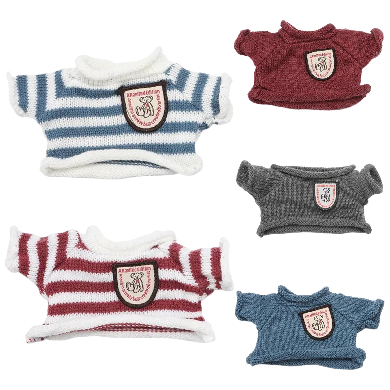 BEAHING 5Pcs Teddy Bear Clothes, Bear Sweater Teddy Clothes Fit for 6-8 Inches Plush Bears Cute Stuffed Animal for DIY Dressing