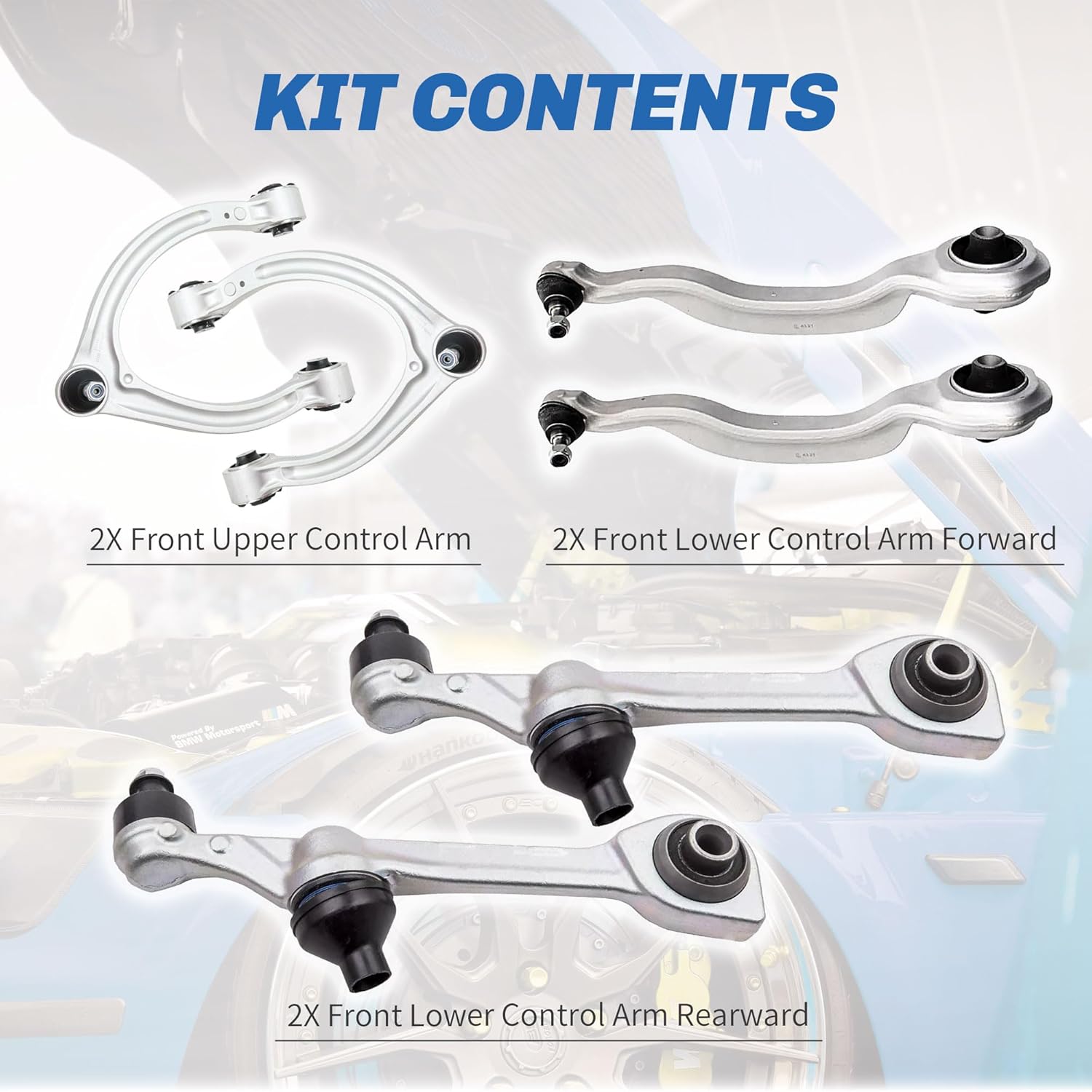 Front Upper and Lower Control Arm Compatible with 2007-2013 Mercedes Benz S350 S400 S450 S500 S550 S600 S63 AMG S65 AMG Arm Control Front