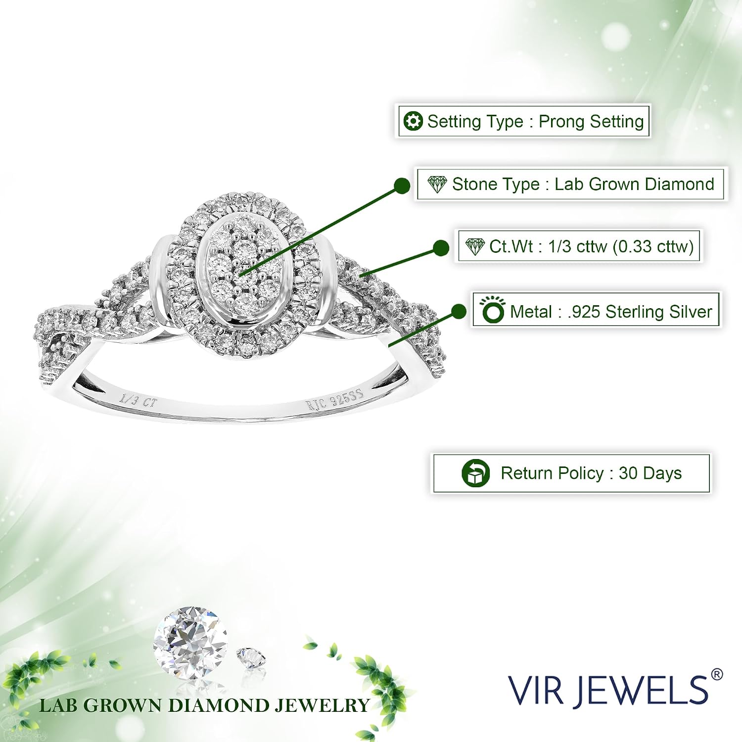 VIR JEWELS 1/3 cttw Lab Grown Diamond Ring in Sterling Silver image 4