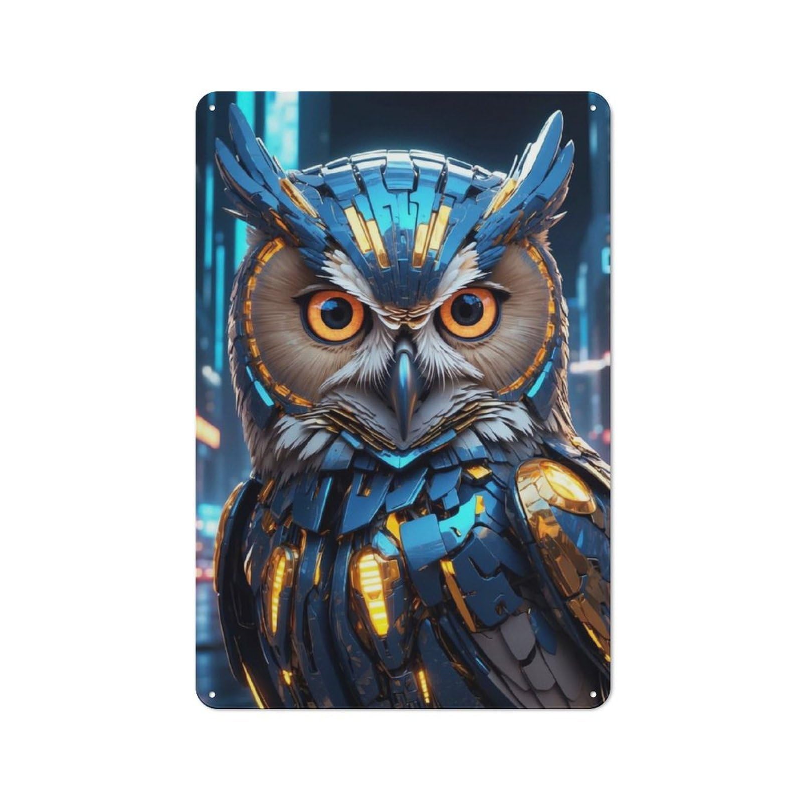 Junmoney Style-22 Workshop Style Cyberpunk Owl Portrait Tin Sign 30X20cm, Industrial Wall Art For Garage, Hobby Room, Office Or Man Cave