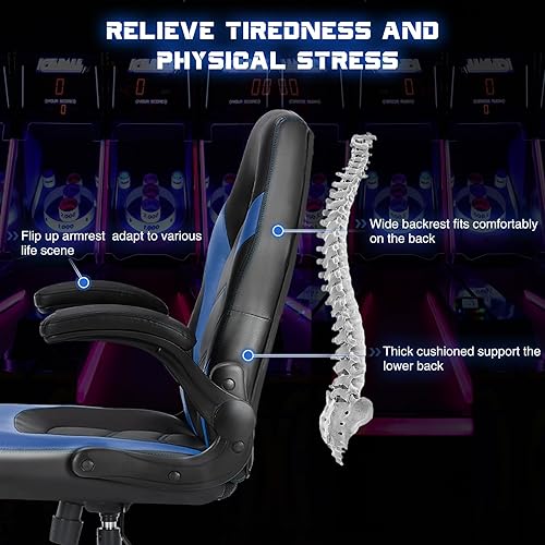 Miniatura 4 de DUMOS Ergonomic Computer Gaming Chair - Home Office Desk with PU Leather Lumbar Support, Height Adjustable Big and Tall Video Game with Flip-up
