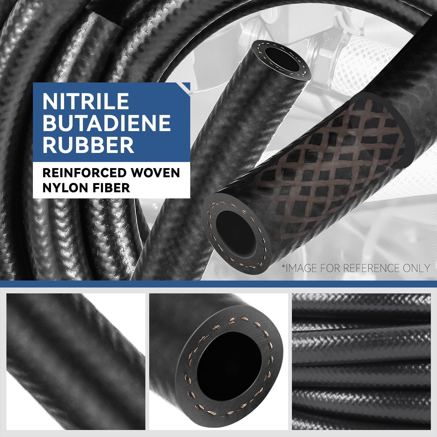 Auto Dynasty 5AN AN-5 5/16" (8mm) ID Push Lock Fuel Line Hose Universal For Automotive Gasoline/Engine Oil/Fuel System, 300PSI (Max Pressure), 25FT Length, Black NBR Rubber