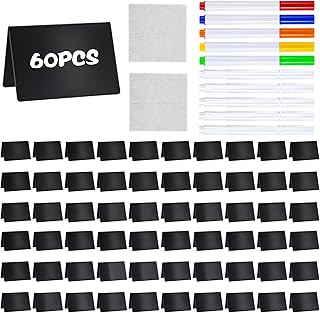 60Pcs Food Labels for Party Buffet,3 x 4Inch Mini Chalkboard Signs, Reusable Catering Supplies Buffet Display with 10 Markers, for Halloween Christmas Weddings Birthday Table Signs Place Cards