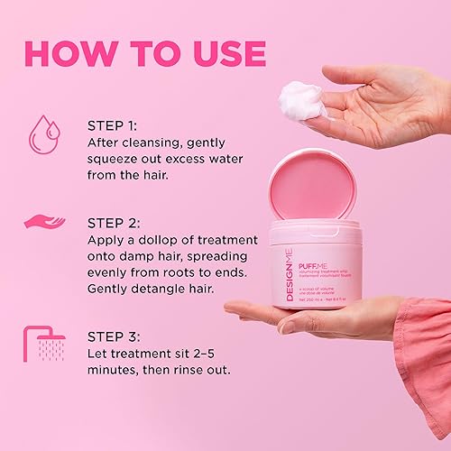 Miniatura 3 de Design.Me PUFF.ME - Látigo de tratamiento voluminizador | Máscara voluminizadora ligera con ácido hialurónico para cabello fino y mediano | Añade