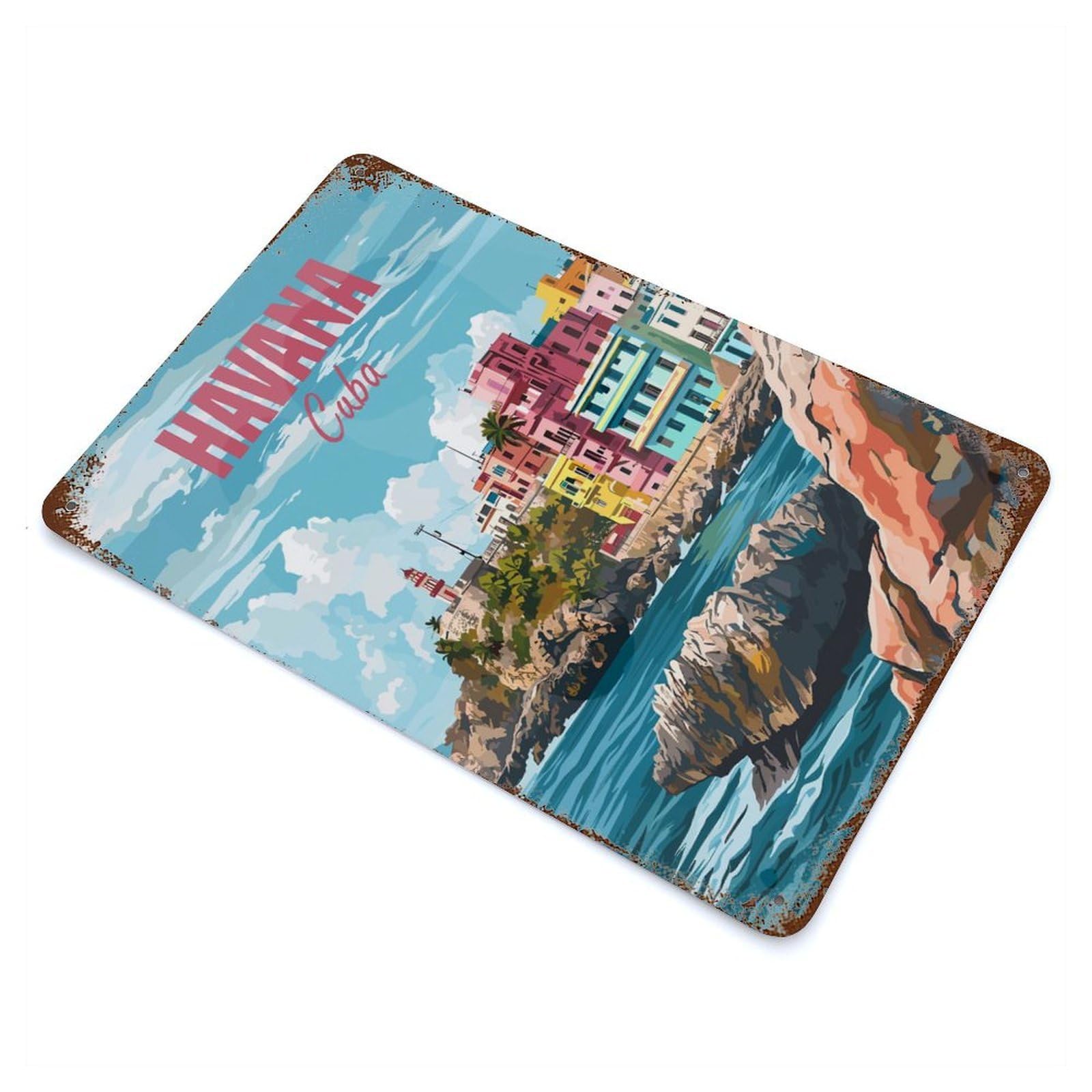 Havana Cuba Rustic Tin Plaque 11.8"x7.9", Farmhouse Wall Decor for Shed, Workshop And Garage Wall Decor