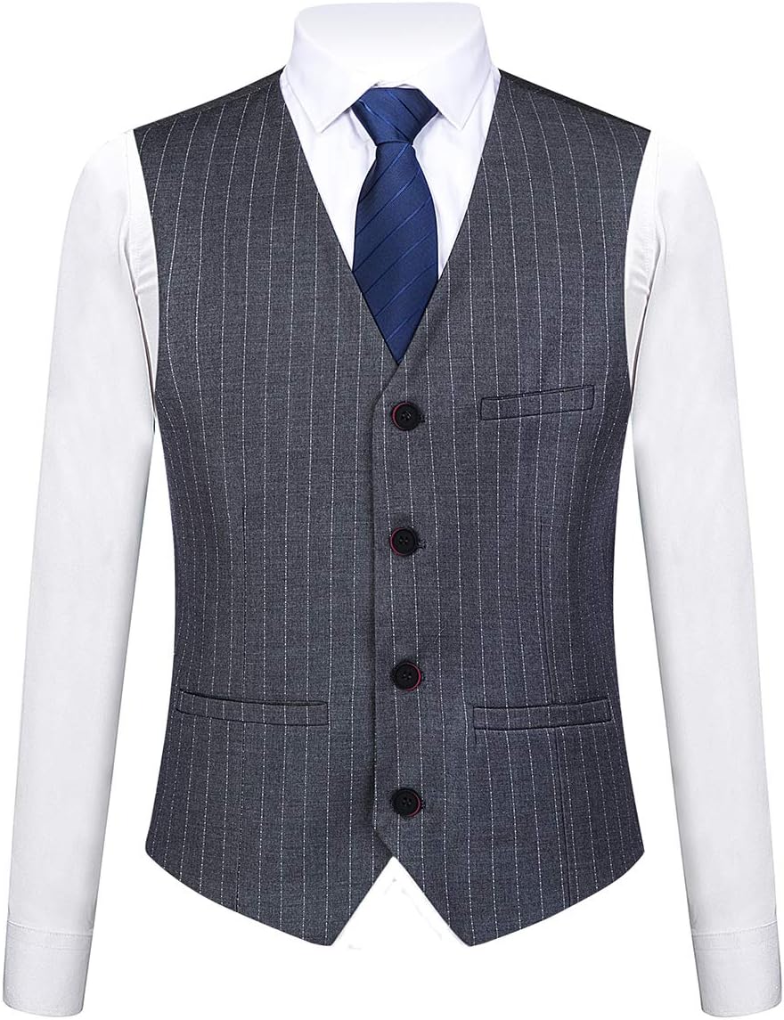 Mens 3 Piece Pinstripe Suit Slim Fit Casual Dress Suits Blazer + Vest + Pants - Image 5