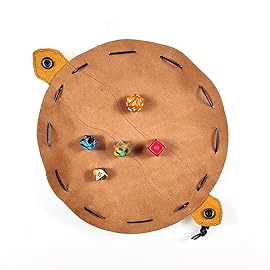 Rollooo Handmade Leather Dice Bag with Skull Design, RPG Dice Pouch & Tray for DND, MTG, Coins, Jewelry - Vintage Brown Suede with Brass Snap