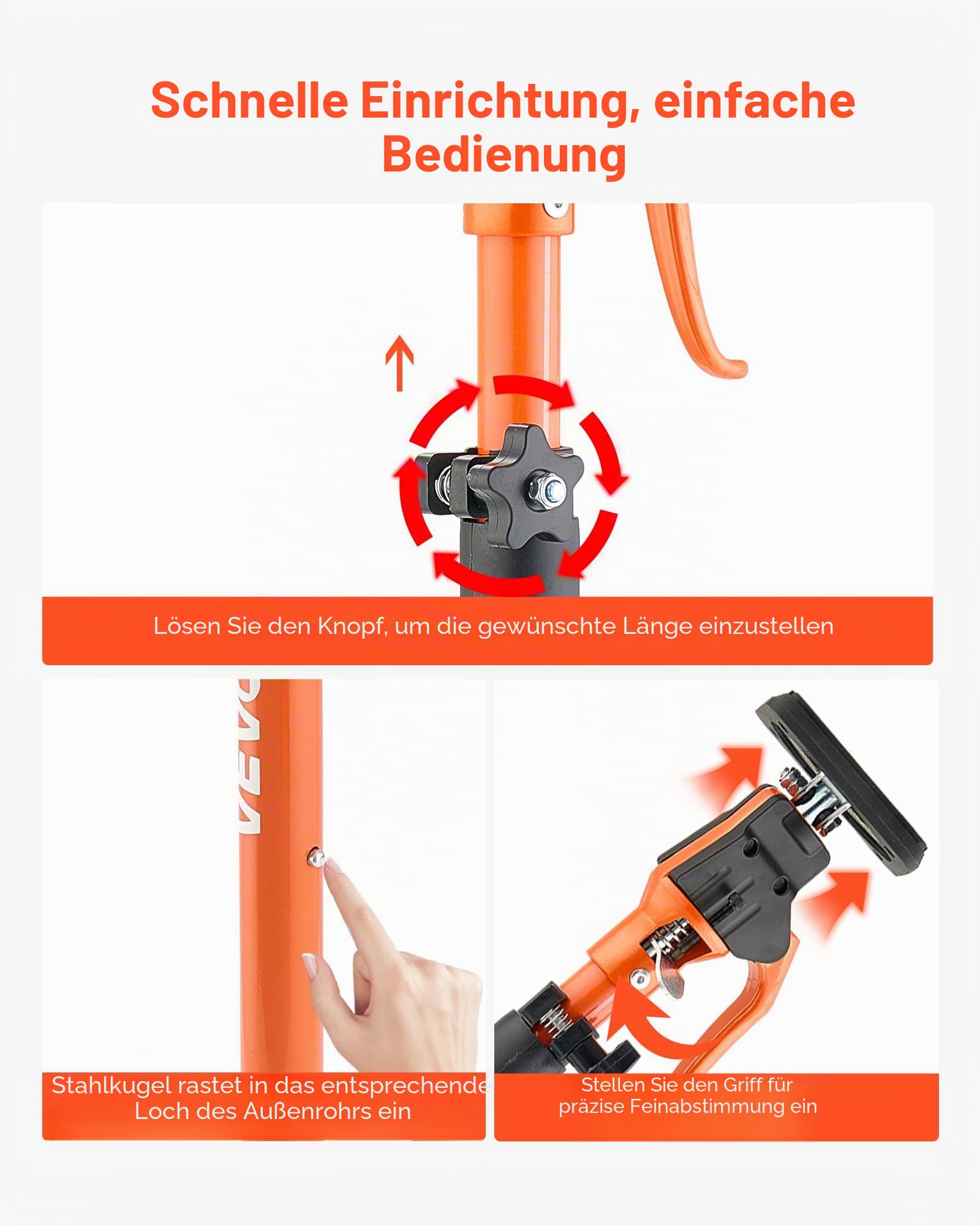 VEVOR Einhandstütze, 2x, Deckenstütze 64,5–115cm, Teleskopstütze aus Stahl, Montagestütze bis zu 100kg Kapazität zum Installieren von Schränken, Anheben von Trockenbauwänden, Frachtstangen