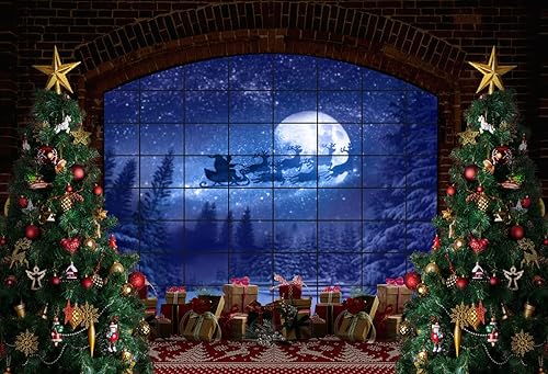 Miniatura 2 de Fondo de chimenea de pared de ladrillo de Navidad de 7 x 5 pies, color rojo, calcetines de regalo de Navidad para fotos, fondo de fiesta de Navidad