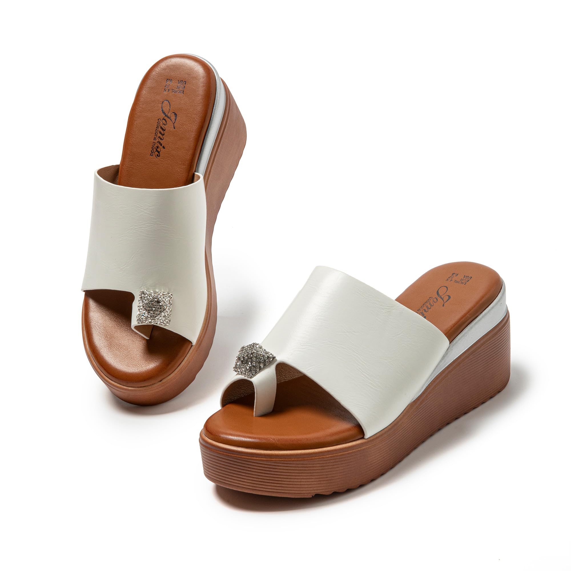 CLEIKS Pantoletten Damen Plateau Pantoffeln mit Keilabsatz Strass Slipper Weit Sommerschuhe Plateau Sandalen Frauen Slipper