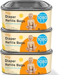 Jumbo Square Diaper Bags Refill Compatible with Diaper Genie Classic/Compact/Select Pails, Holds up to 1080 Newborn-Sized Diapers, Odor Control & Durable Disposal Refill, Plant Scented, Pack of 3
