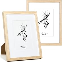 Yaetm 8x10 Picture Frame Matted to 5x7 Set of 2, Natural Solid Oak Wood Photo Frames 8x10 with Tempered Glass, Display on Tabletop or Wall Mounting 2 Pack, Oak