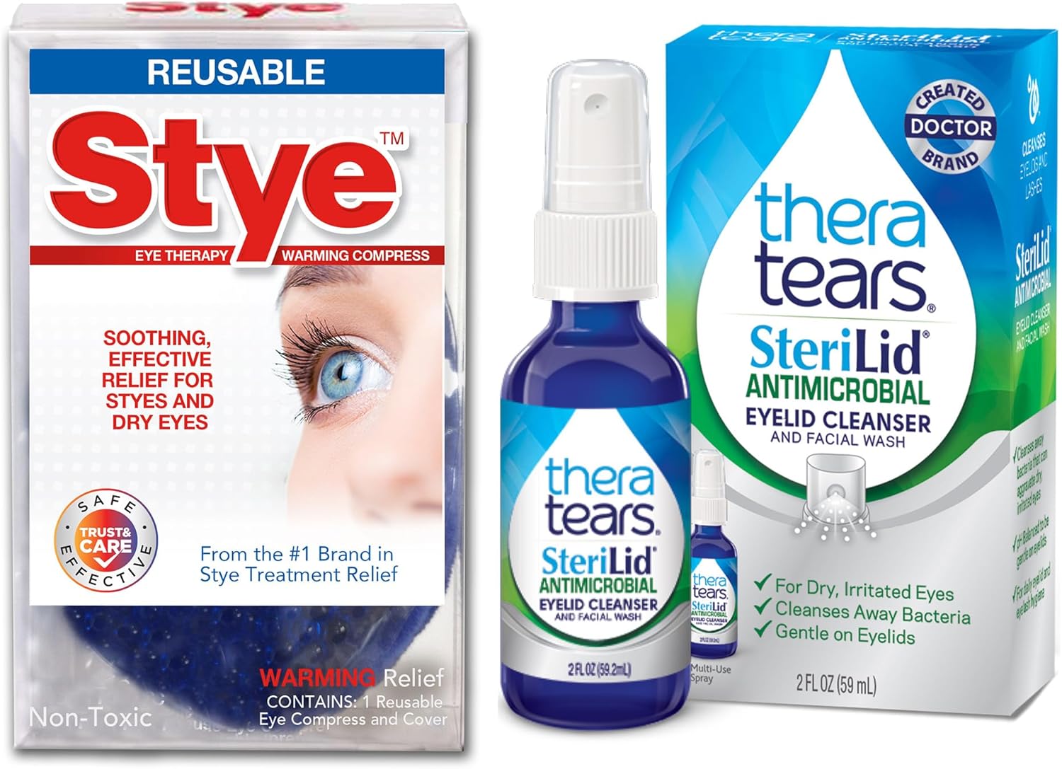 Thera Tears Steralid Antimicrobial Eyelid Cleanser and Stye Eye Therapy Reusable Warming Compress