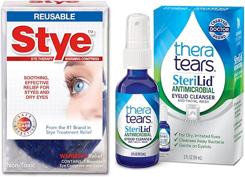 Thera Tears Steralid Antimicrobial Eyelid Cleanser and Stye Eye Therapy Reusable Warming Compress