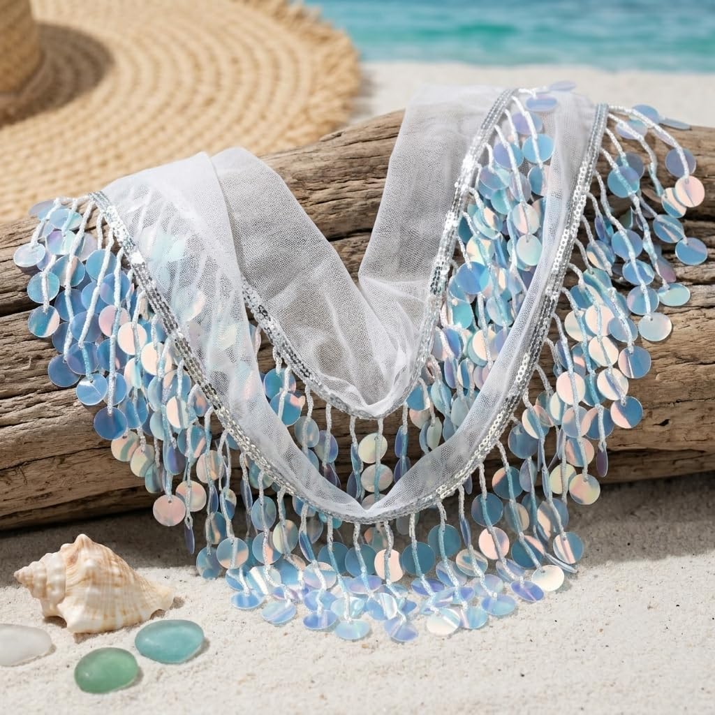 IDONGCAI 4 Inch Iridescent Sequin Fringe Trim, Holographic Paillette