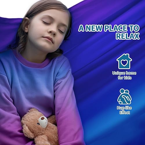 Vista 11 de OUTREE Columpio sensorial, columpio de terapia de doble capa con colgador giratorio de 360°, columpio sensorial curativo y relajante para niños