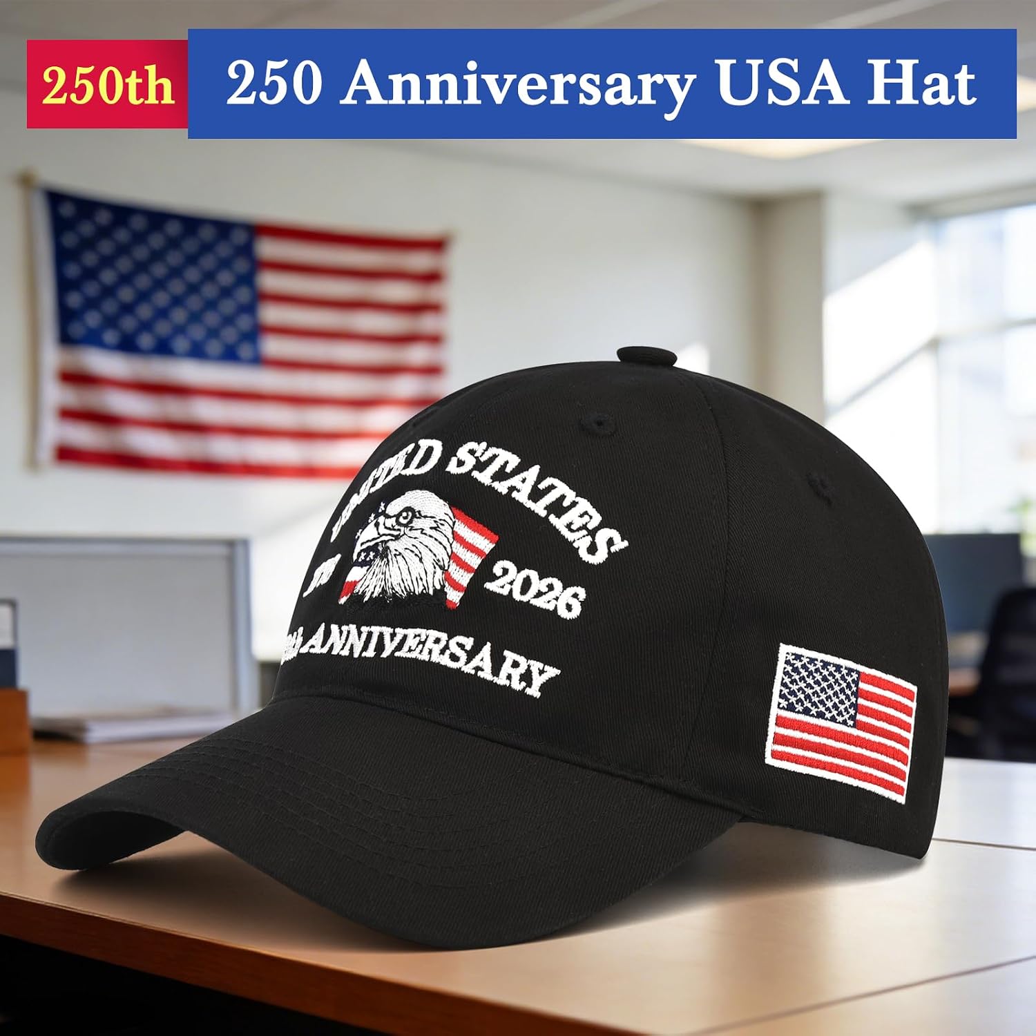 LCZTN 2 Pack 250th Anniversary USA Hat 2026 Patriotic Baseball Cap for Men Women,American 250 Year Anniversary Merchandise