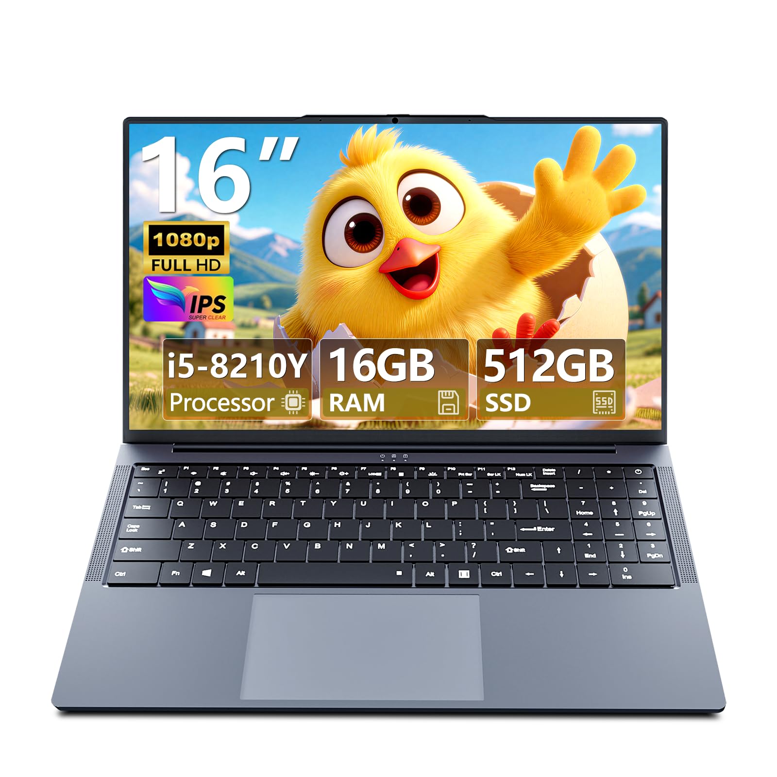 PC Portatile 16 Pollici, Notebook Core i5 fino a 3,60 Ghz, Computer Portatile 16GB RAM 512B SSD, 1920 * 1200 IPS Full HD Schermo, Tastiera retroilluminata full, USB3.0, Type-C, Per Studio Lavoro