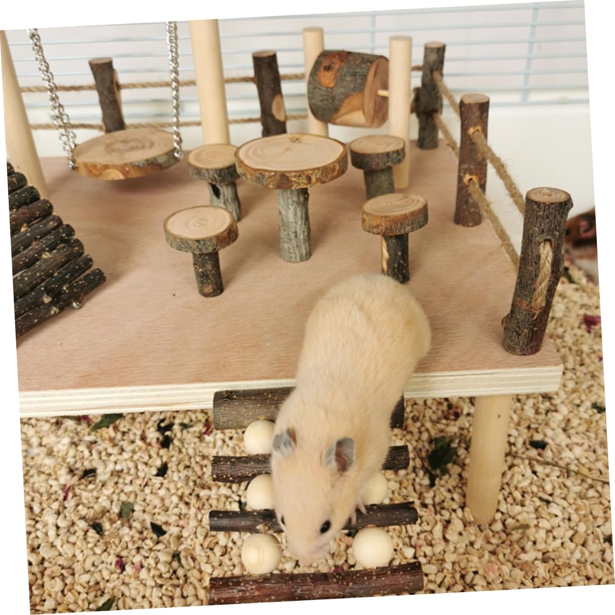 Kisangel Applewood Hamster Climbing Ladder Toy for Animals Natural Wooden Pet Ladder for Gerbils Mice Rats and Hamsters to Promote Balance Exercise