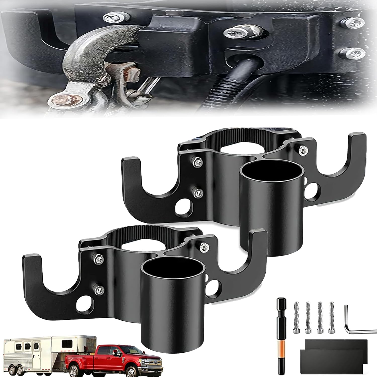 Aluminum Rv Towing Chain Organizer & 7-Way Plug Holder, Heavy Duty Anti-Rust Trailer Chain and Plug Holder for Tongue Jack, Cable Wire Harness Holder for Rv Camper Towing (2Pcs)