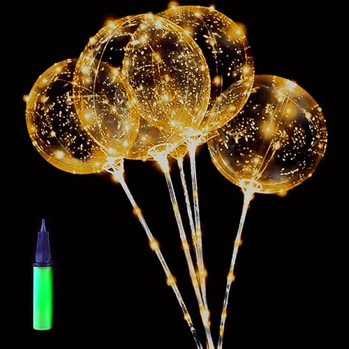 Miniatura 9 de Bobo Balloons - Paquete de 10 globos LED que brillan en la oscuridad con palos + bomba de aire para fiestas, bodas, decoración