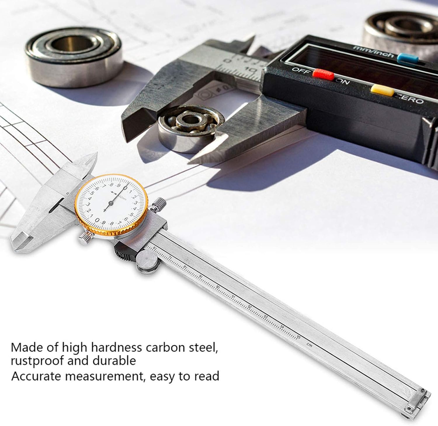 Dial Indicator Caliper 0-6"/150mm Metric Standard mm, Stainless Steel Dial Caliper, Shockproof Measuring Micrometer, Head Lockable 0.02mm Accuracy