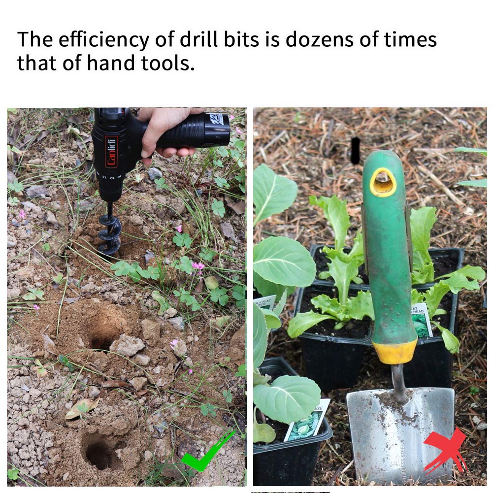 Azdele Upgraded Auger Drill Bits 1.6"x8.7" and 3"x12", Garden Drill Bit, Garden Plant Auger Post Hole Digger for 3/8" Hex Drive Drill, Garden Drill Planter, Easily Dig Most Types of Soil