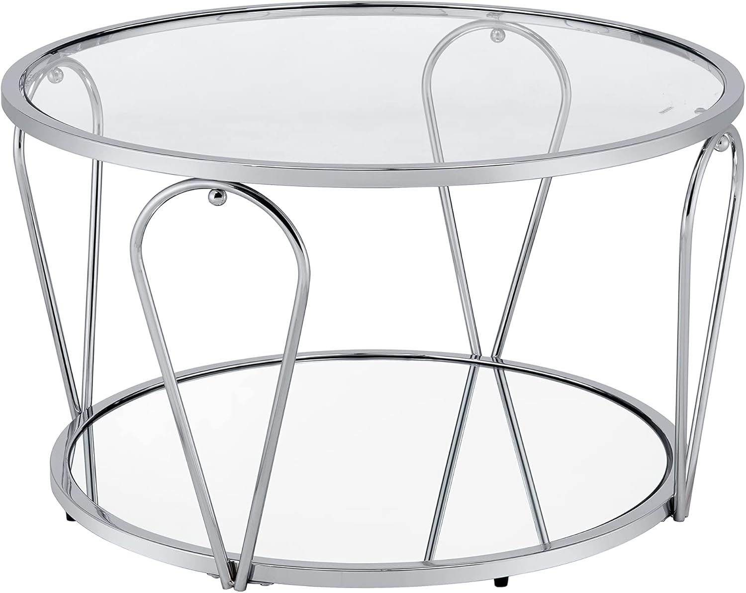 Furniture of America Pacific Luxury Glam 1-Shelf Glass Top 32 in. Round Coffee Table for Living Room, Bedroom, Reception Room, Chrome and Clear