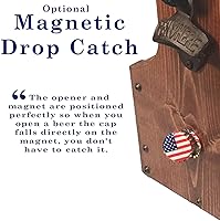 Vista 4 de Carrito de cerveza de madera personalizado con abrebotellas y colector magnético de tapas de botellas. Hecho a mano de madera rústica de seis