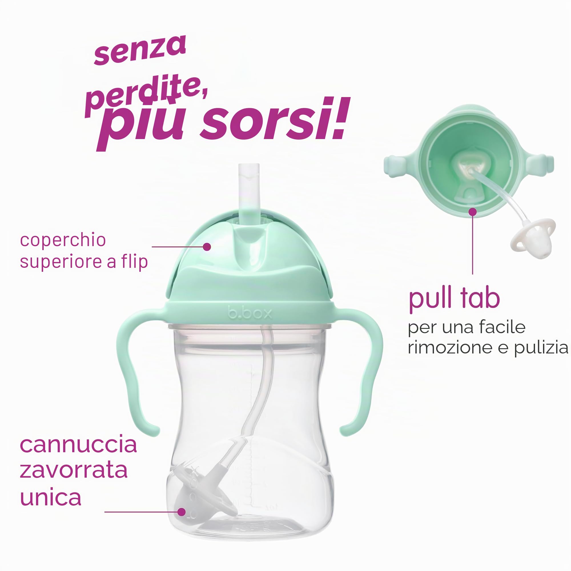 b.box Tazza con Cannuccia Antigoccia 240 ml 6+ Mesi Senza BPA Lavabile in Lavastoviglie